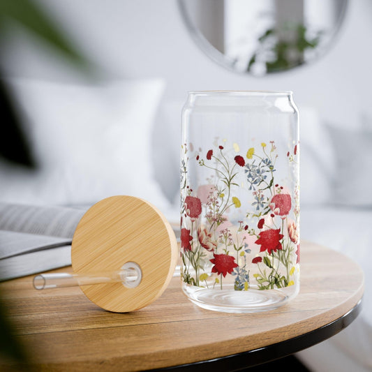 Floral Sipper Glass with Watercolor Wildflowers Delicate Drinkware for Nature Enthusiasts