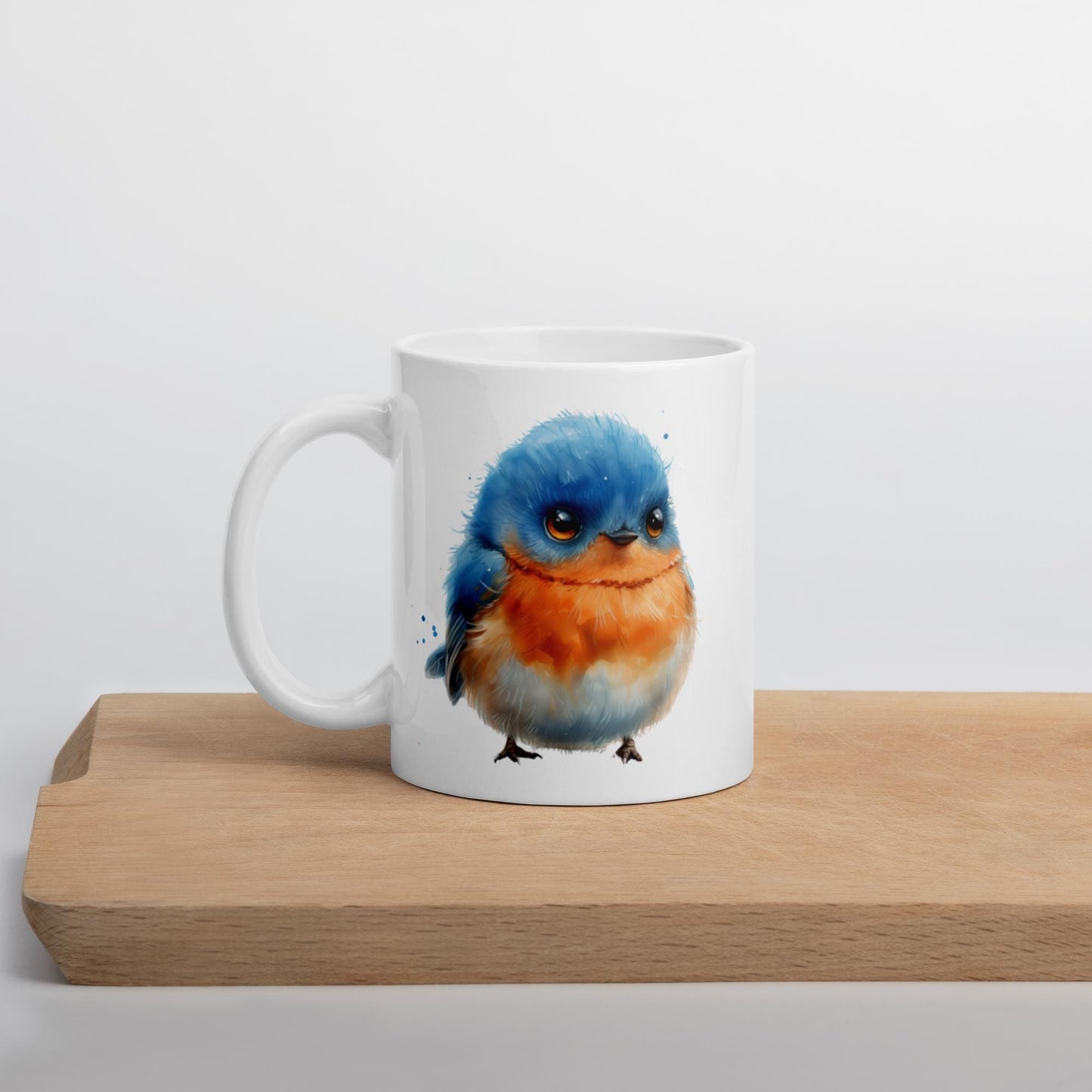 Adorable Baby Blue Bird White glossy mug