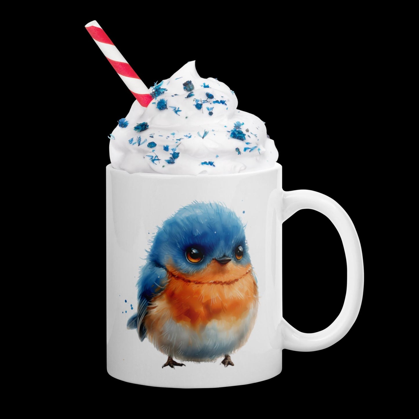 Adorable Baby Blue Bird White glossy mug