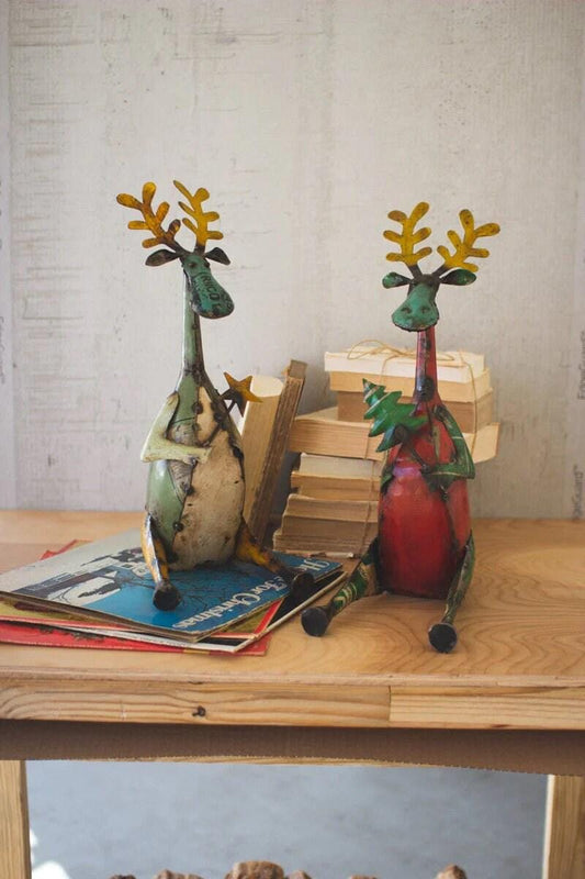 Set of 2 Recycled Sitting Iron Moose