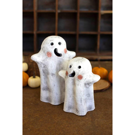 Handcrafted Tabletop Clay Ghost Lanterns Set of 2