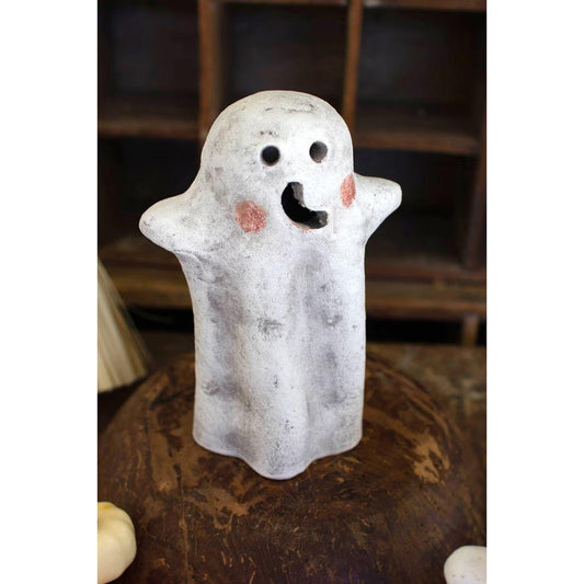Handcrafted Tabletop Clay Ghost Lanterns Set of 2