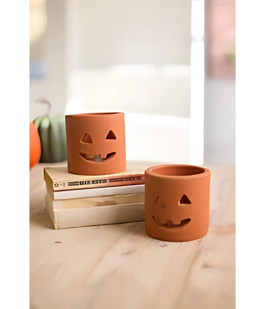 Short terracotta jack-o-lantern, set of 6