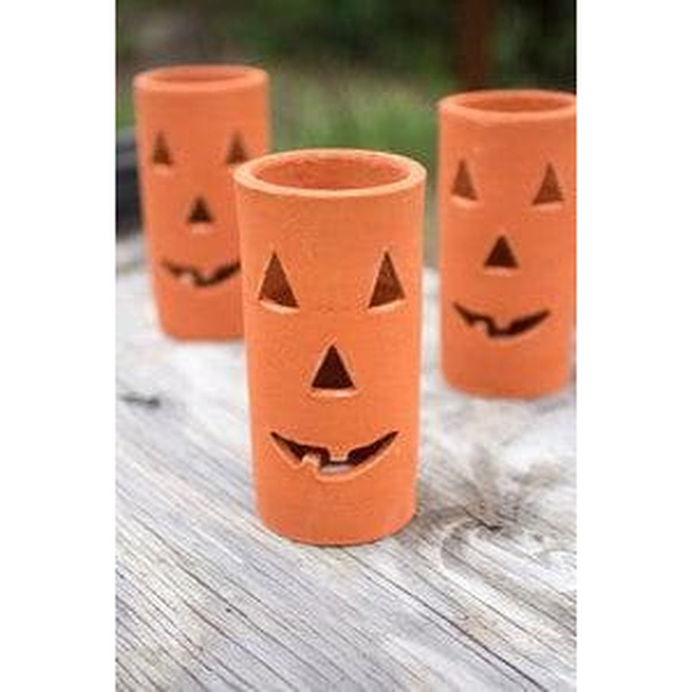 Set of 6 Pumpkin Clay Jack-O-Lantern Luminaries