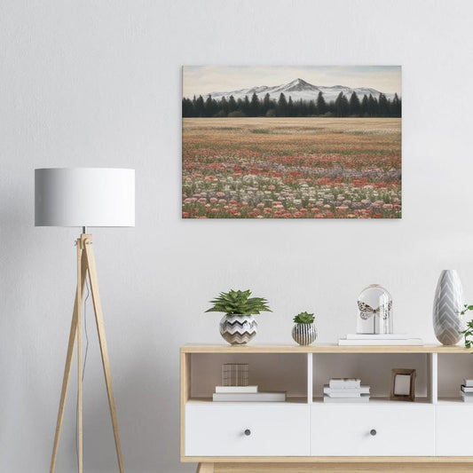Wildflowers in a Field with Stunning Mountain View - Canvas Wall Art