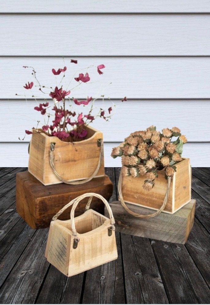 Trio of Handcrafted Planters from Rustic Recycled Wood