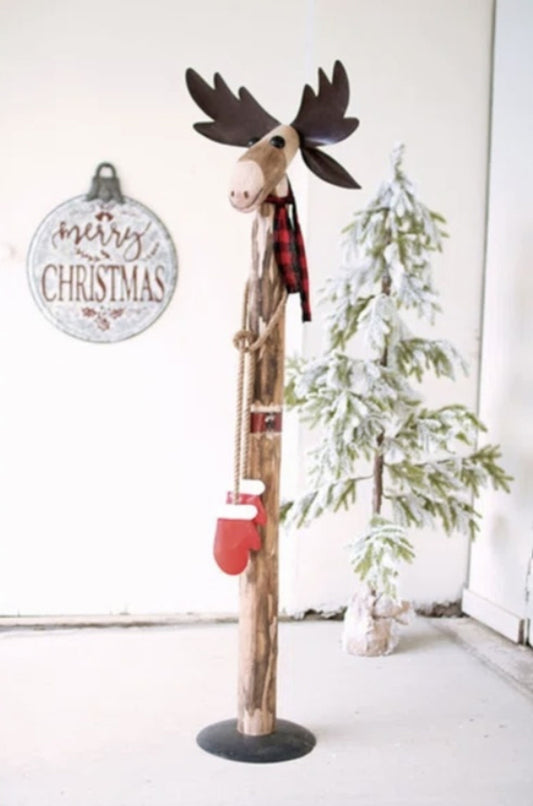 Moose Sculpture Crafted from Reclaimed Wood and Iron